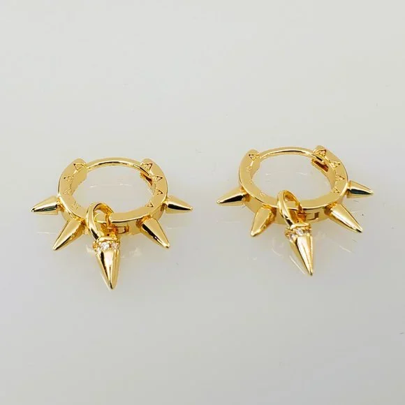 14K Gold Spiked Womens Small Hoop 1ct Diamond Earrings Punk Goth Rock Jewelry 14 - Picture 4 of 7
